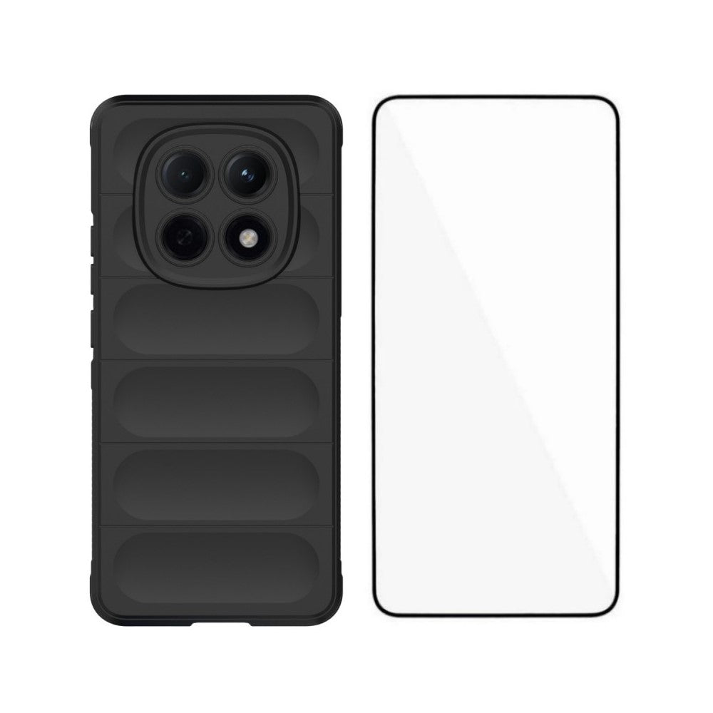 WANLONFENG HD Series For Xiaomi Poco M8 5G / Redmi Note 15 5G (Global) TPU Case Anti Slip Phone Cover with Tempered Glass - Black