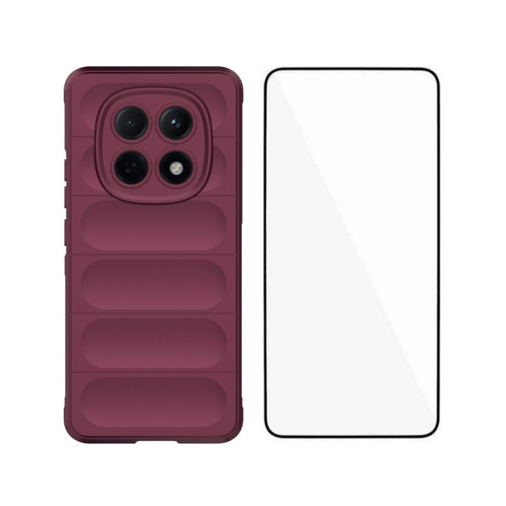 WANLONFENG HD Series For Xiaomi Poco M8 5G / Redmi Note 15 5G (Global) TPU Case Anti Slip Phone Cover with Tempered Glass - Wine Red