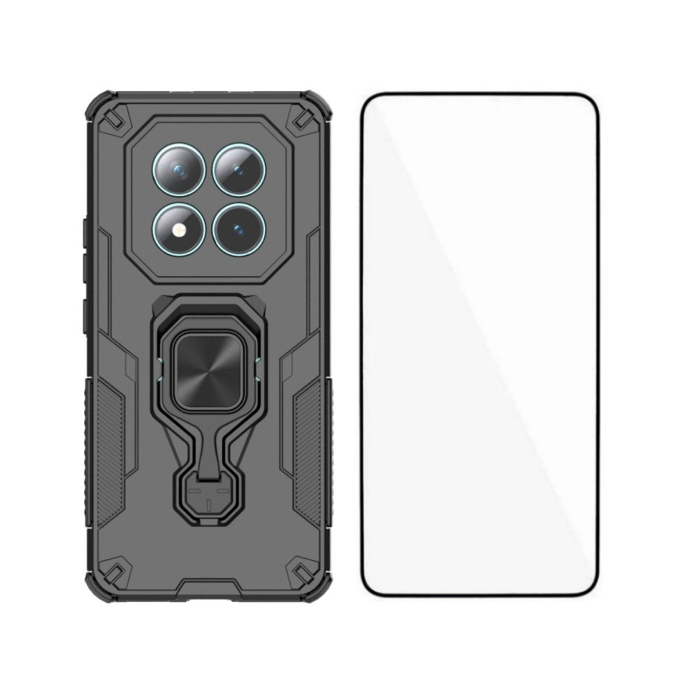 For Xiaomi Poco M8 5G / Redmi Note 15 5G (Global) Phone Case WANLONFENG PC TPU Back Cover Kickstand with Tempered Glass - Black