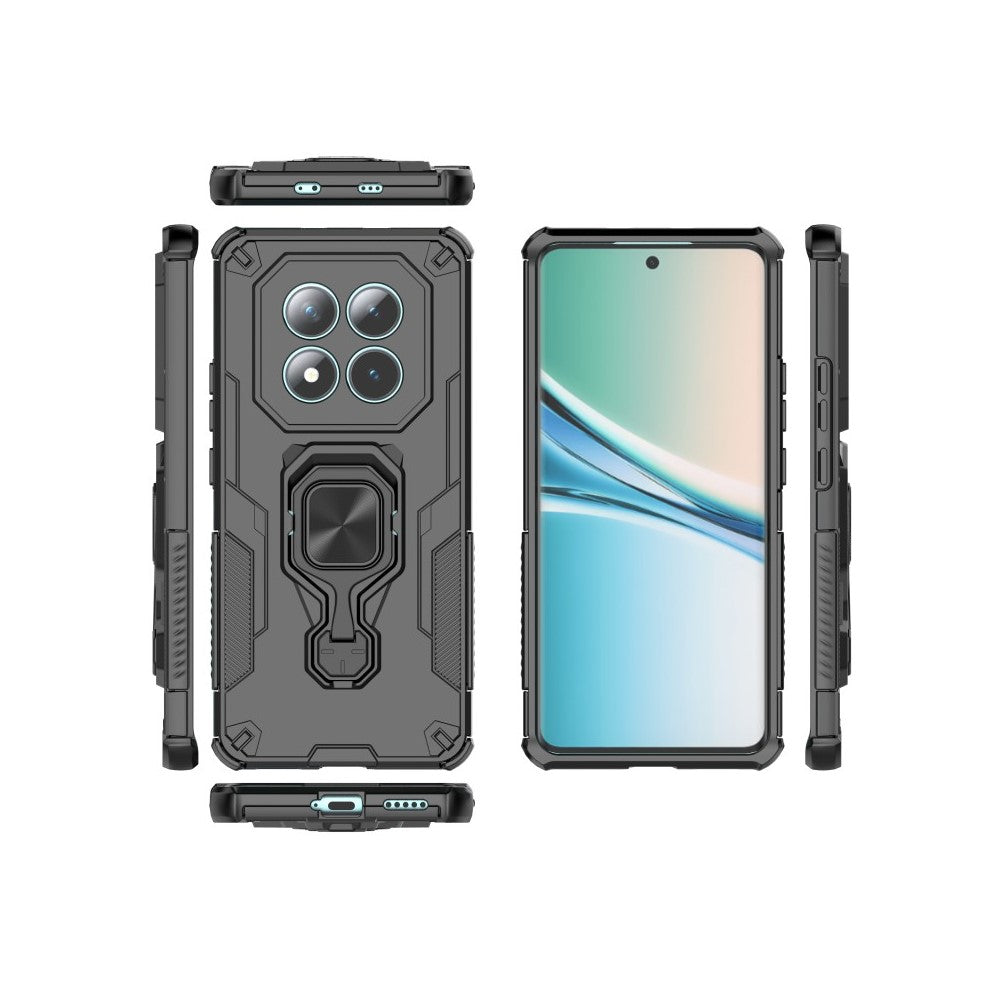 For Xiaomi Poco M8 5G / Redmi Note 15 5G (Global) Phone Case WANLONFENG PC TPU Back Cover Kickstand with Tempered Glass - Black