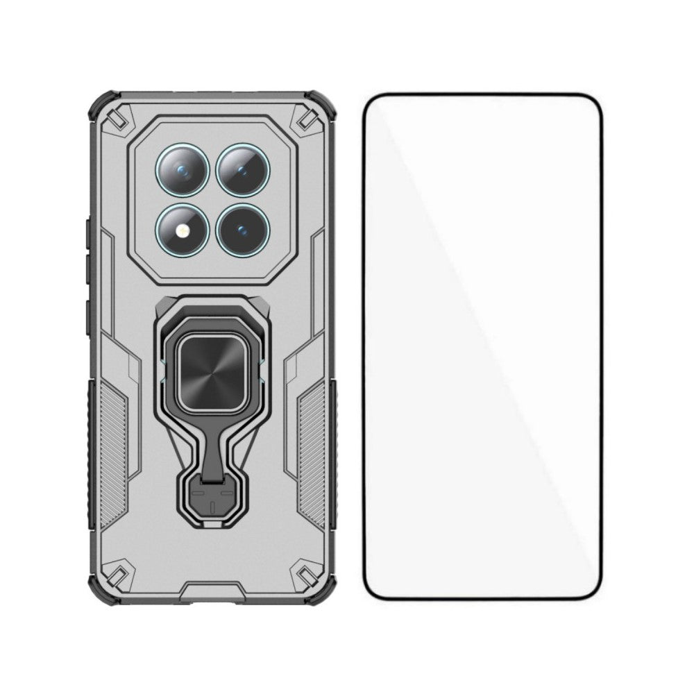 For Xiaomi Poco M8 5G / Redmi Note 15 5G (Global) Phone Case WANLONFENG PC TPU Back Cover Kickstand with Tempered Glass - Grey