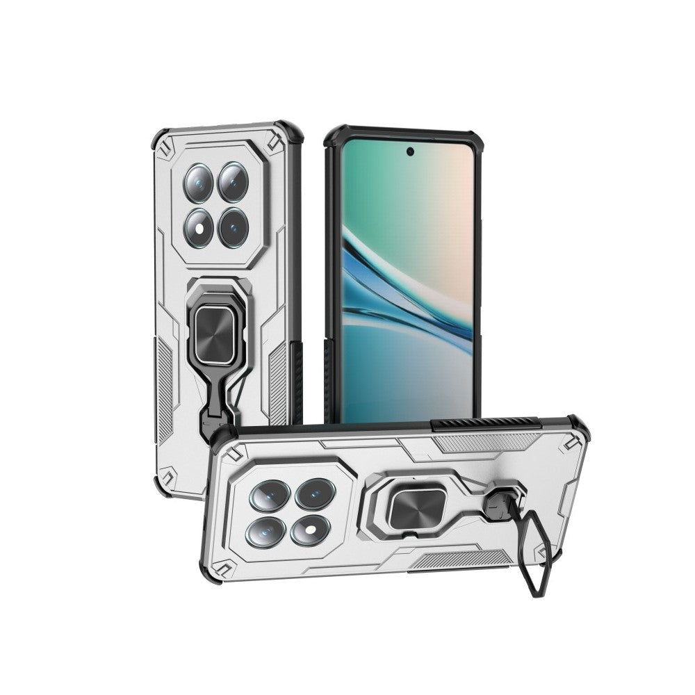 For Xiaomi Poco M8 5G / Redmi Note 15 5G (Global) Phone Case WANLONFENG PC TPU Back Cover Kickstand with Tempered Glass - Grey