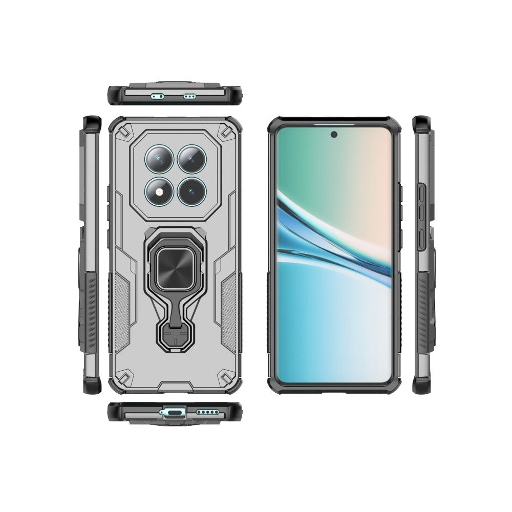 For Xiaomi Poco M8 5G / Redmi Note 15 5G (Global) Phone Case WANLONFENG PC TPU Back Cover Kickstand with Tempered Glass - Grey