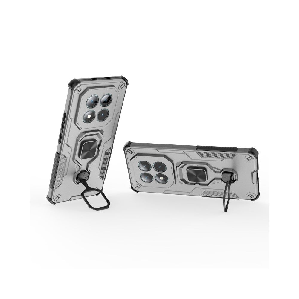 For Xiaomi Poco M8 5G / Redmi Note 15 5G (Global) Phone Case WANLONFENG PC TPU Back Cover Kickstand with Tempered Glass - Grey