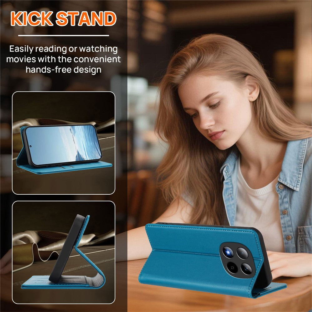 For Xiaomi Redmi Note 15 Pro 5G (Global) Leather Wallet Case Magnetic Closure RFID Blocking Phone Cover - Lake Blue