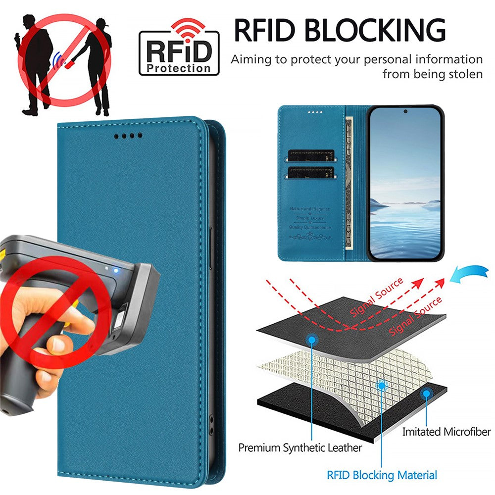 For Xiaomi Redmi Note 15 Pro 5G (Global) Leather Wallet Case Magnetic Closure RFID Blocking Phone Cover - Lake Blue