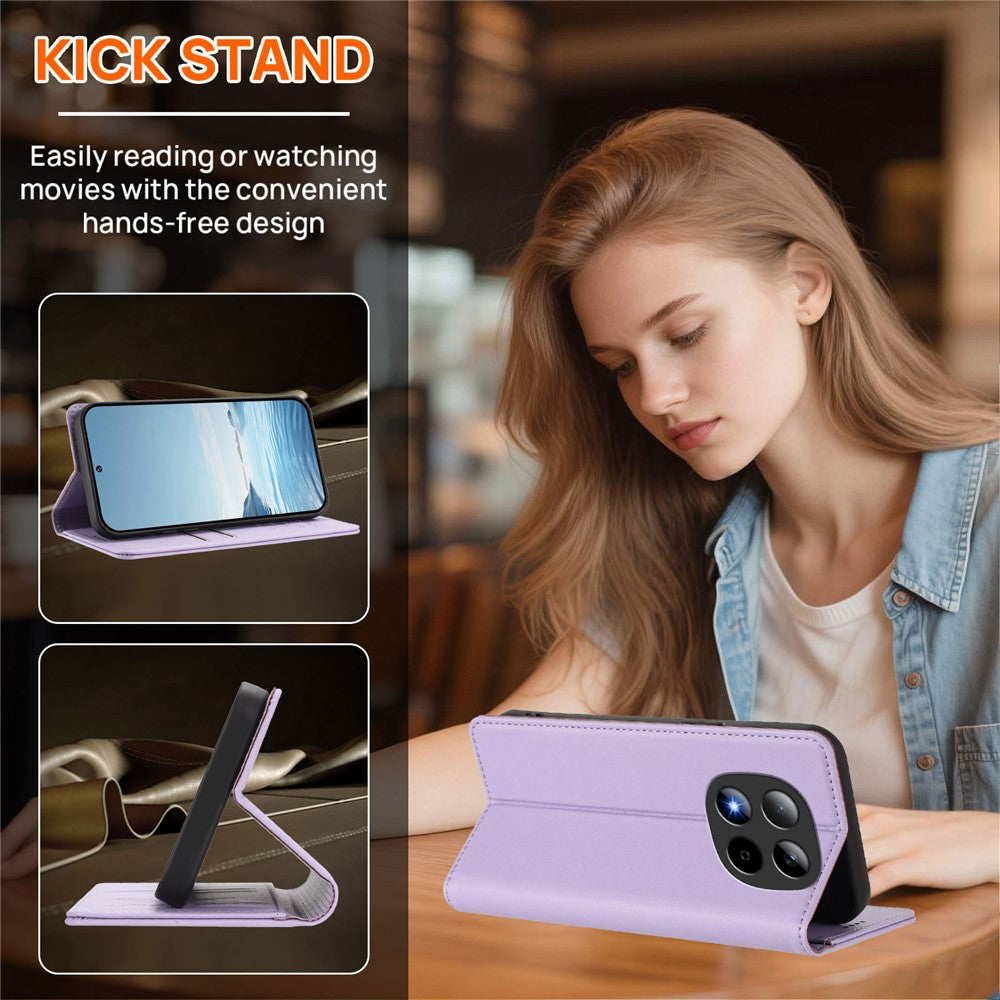 For Xiaomi Redmi Note 15 Pro 5G (Global) Leather Wallet Case Magnetic Closure RFID Blocking Phone Cover - Light Purple