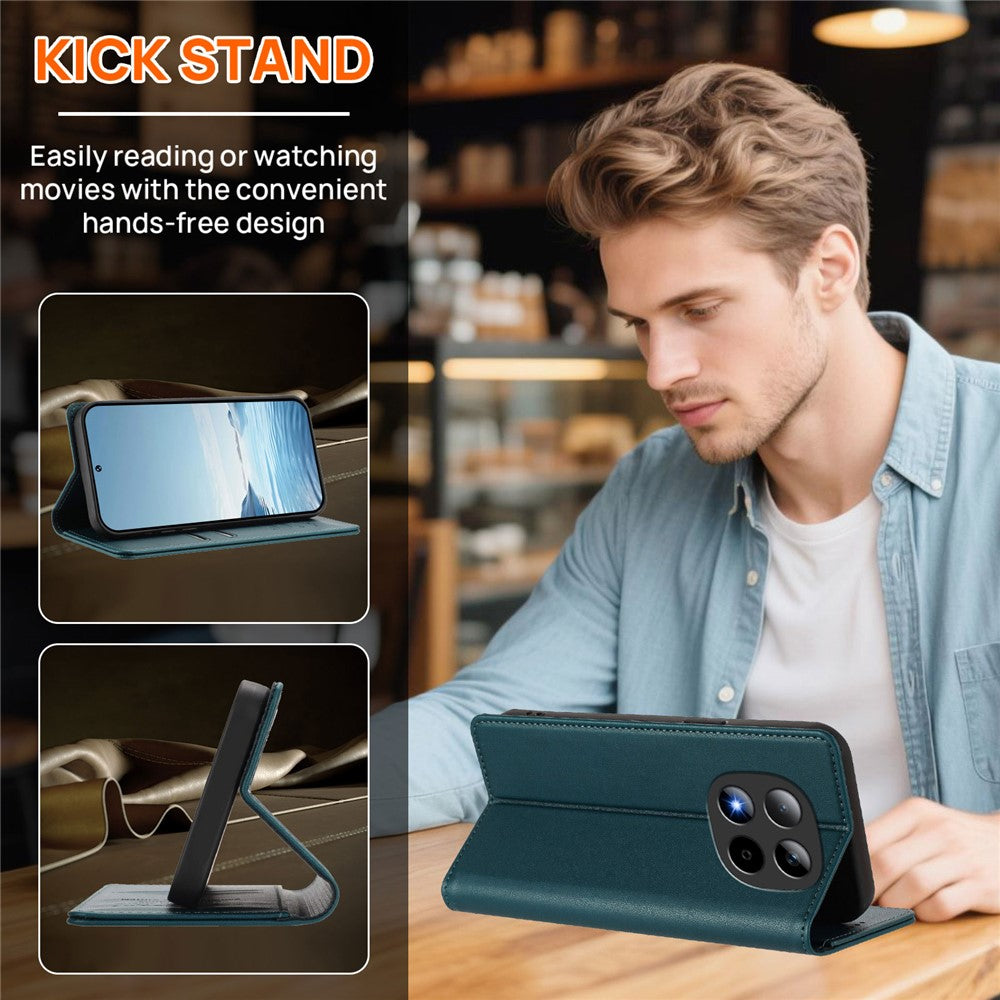 For Xiaomi Redmi Note 15 Pro 5G (Global) Leather Wallet Case Magnetic Closure RFID Blocking Phone Cover - Dark Green