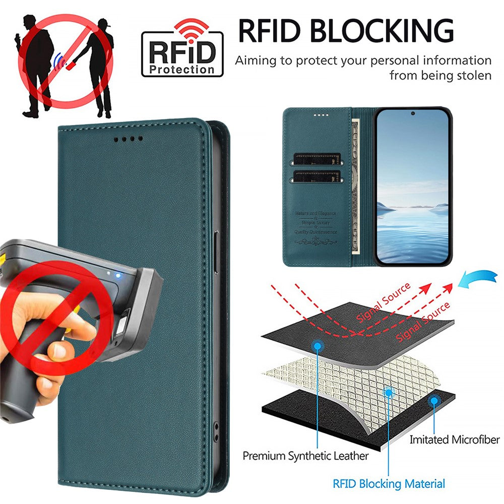 For Xiaomi Redmi Note 15 Pro 5G (Global) Leather Wallet Case Magnetic Closure RFID Blocking Phone Cover - Dark Green