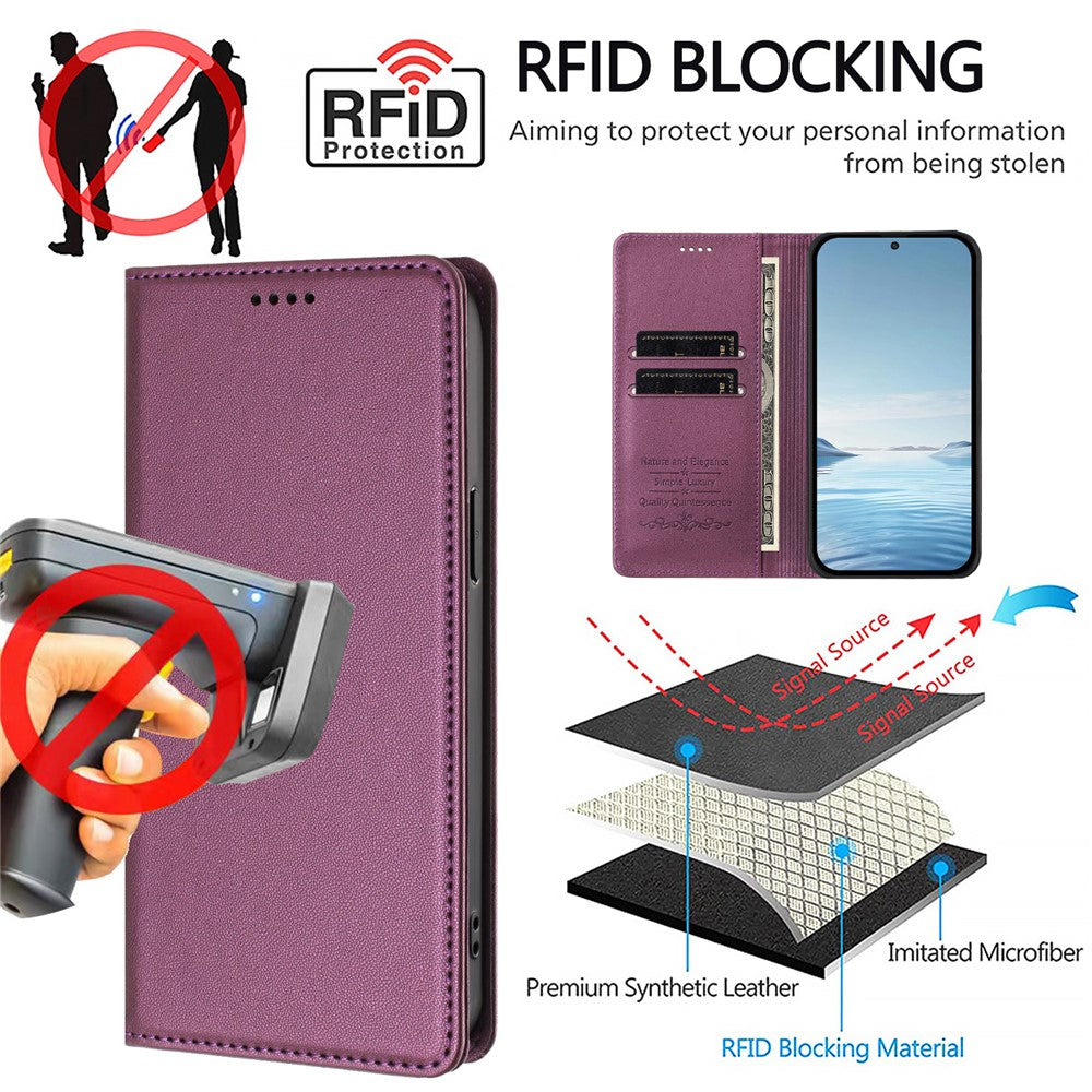 For Xiaomi Redmi Note 15 Pro 5G (Global) Leather Wallet Case Magnetic Closure RFID Blocking Phone Cover - Purple