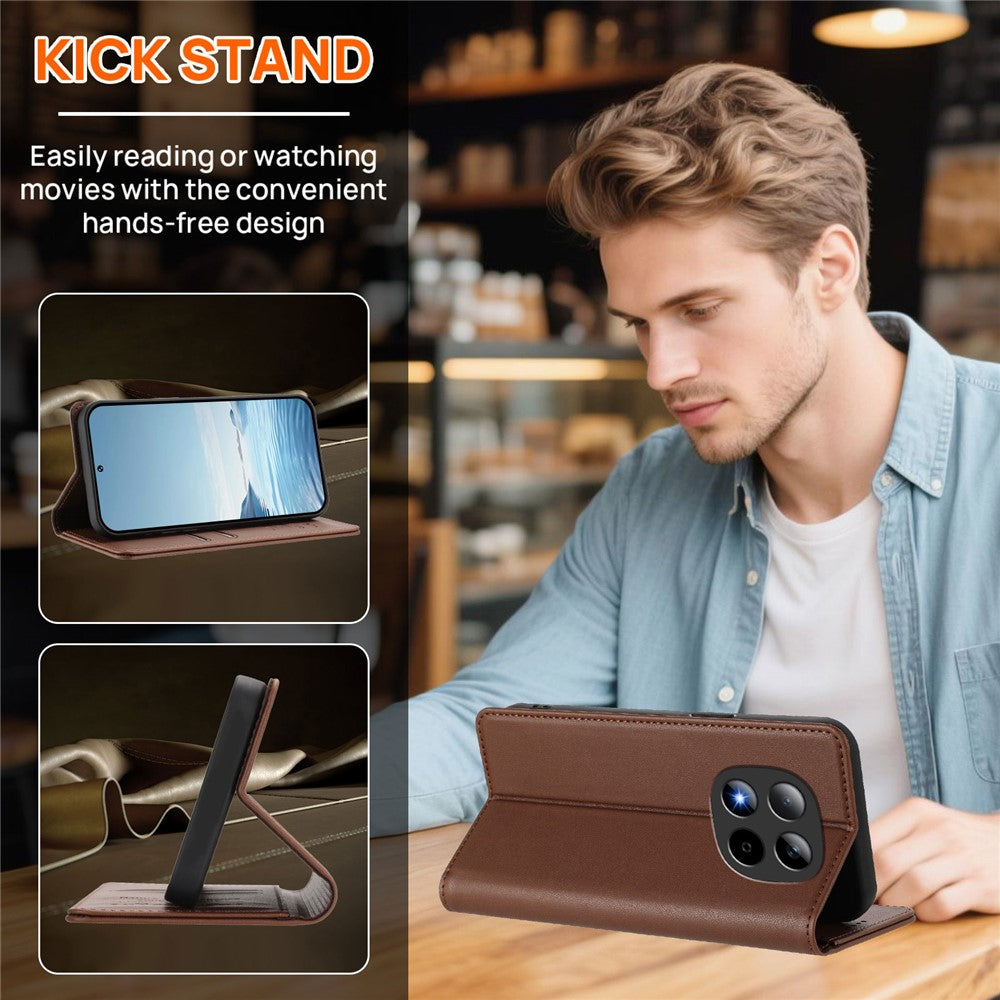 For Xiaomi Redmi Note 15 Pro 5G (Global) Leather Wallet Case Magnetic Closure RFID Blocking Phone Cover - Brown