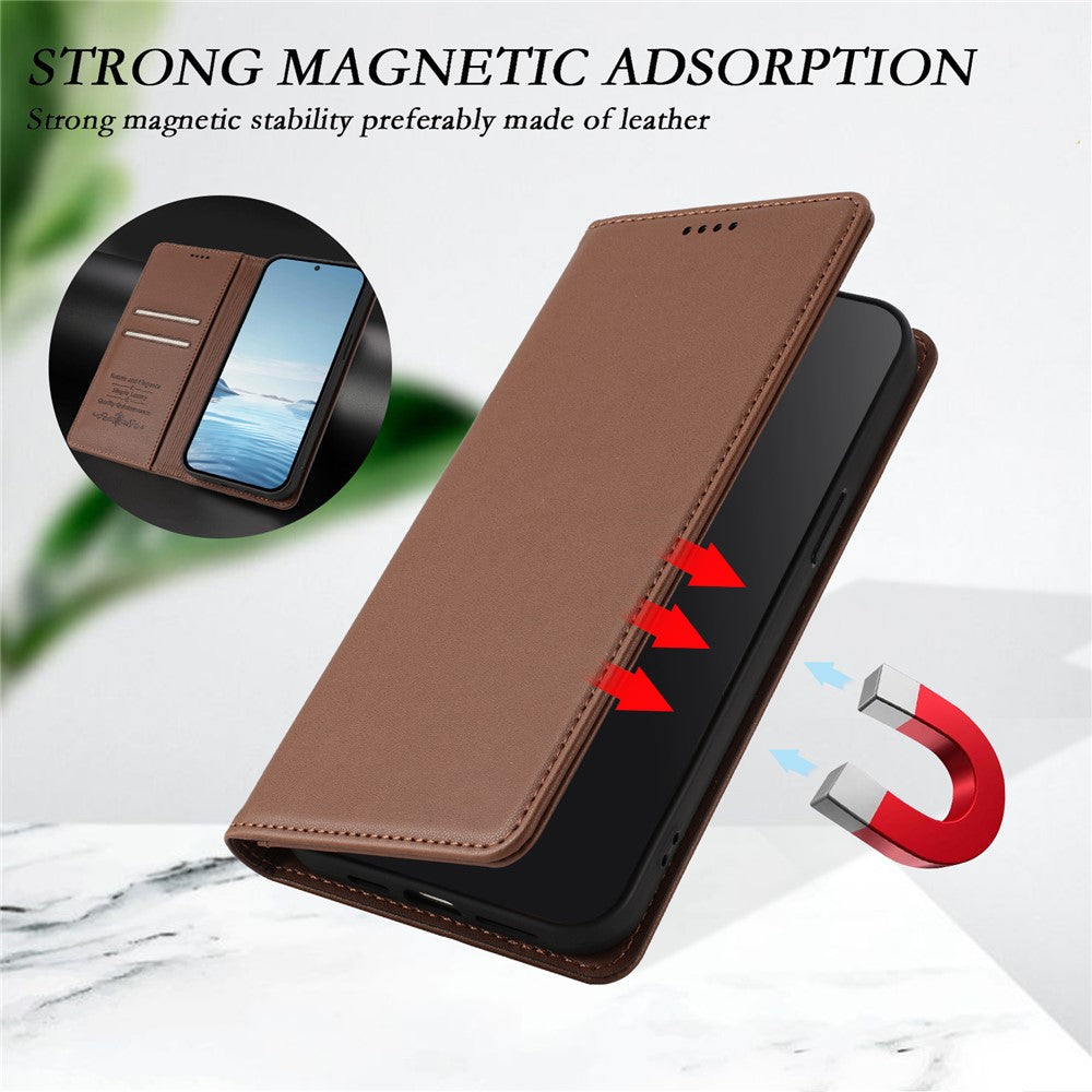 For Xiaomi Redmi Note 15 Pro 5G (Global) Leather Wallet Case Magnetic Closure RFID Blocking Phone Cover - Brown