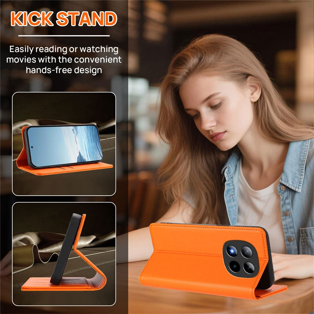 For Xiaomi Poco M8 Pro 5G / Redmi Note 15 Pro+ 5G (Global) Leather Wallet Case Magnetic Closure RFID Blocking Phone Cover - Orange