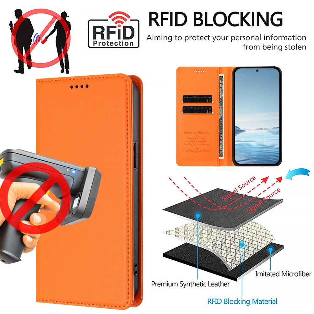 For Xiaomi Poco M8 Pro 5G / Redmi Note 15 Pro+ 5G (Global) Leather Wallet Case Magnetic Closure RFID Blocking Phone Cover - Orange
