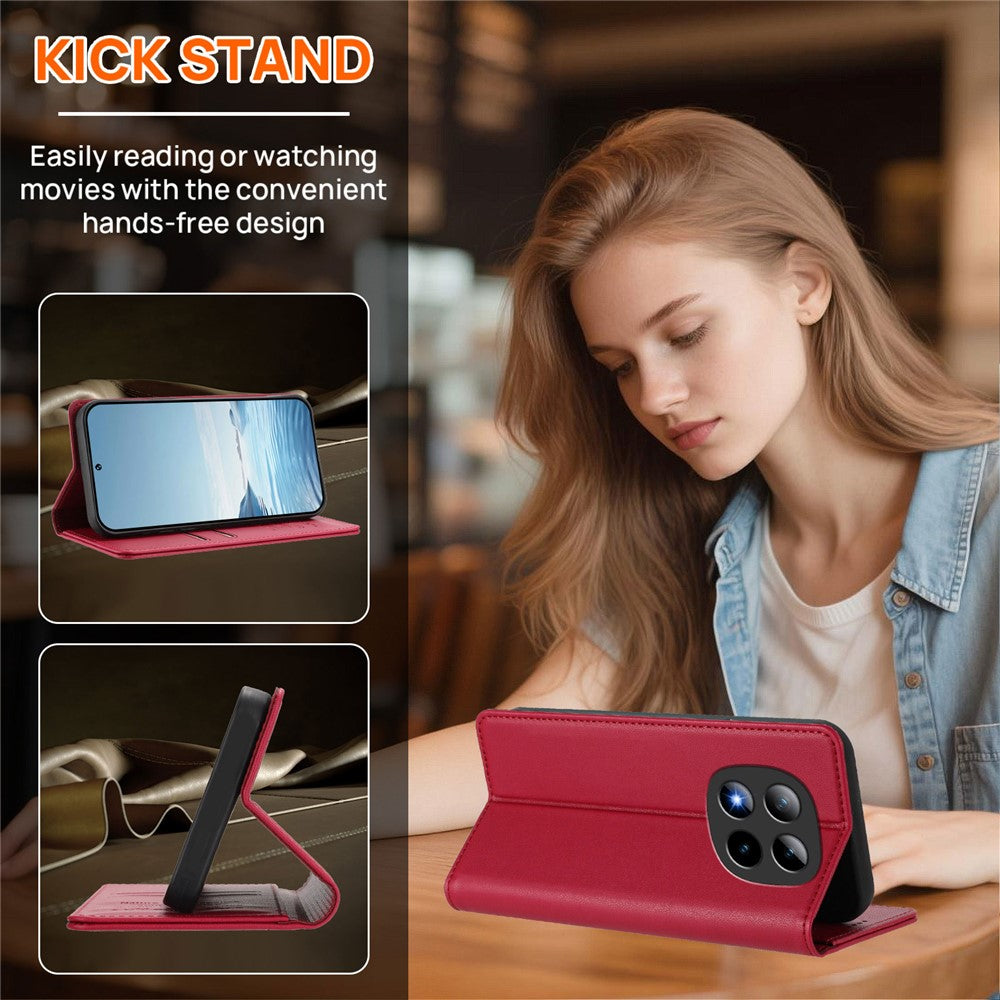 For Xiaomi Poco M8 Pro 5G / Redmi Note 15 Pro+ 5G (Global) Leather Wallet Case Magnetic Closure RFID Blocking Phone Cover - Red
