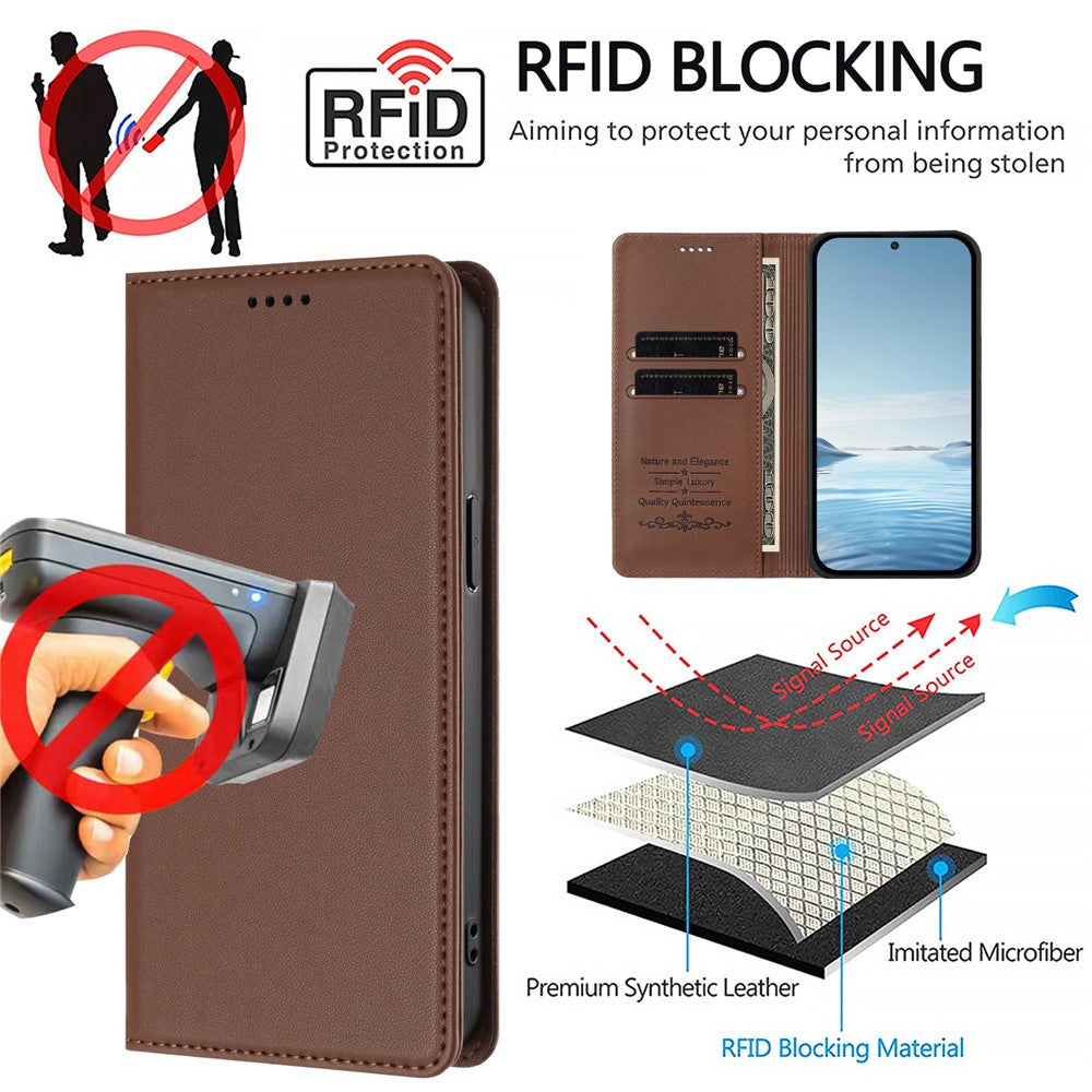 For Xiaomi Poco M8 Pro 5G / Redmi Note 15 Pro+ 5G (Global) Leather Wallet Case Magnetic Closure RFID Blocking Phone Cover - Brown