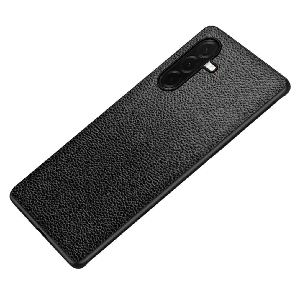 For Samsung Galaxy A57 5G Case Litchi Texture PU Leather Coated PC + TPU Protective Phone Back Cover - Black