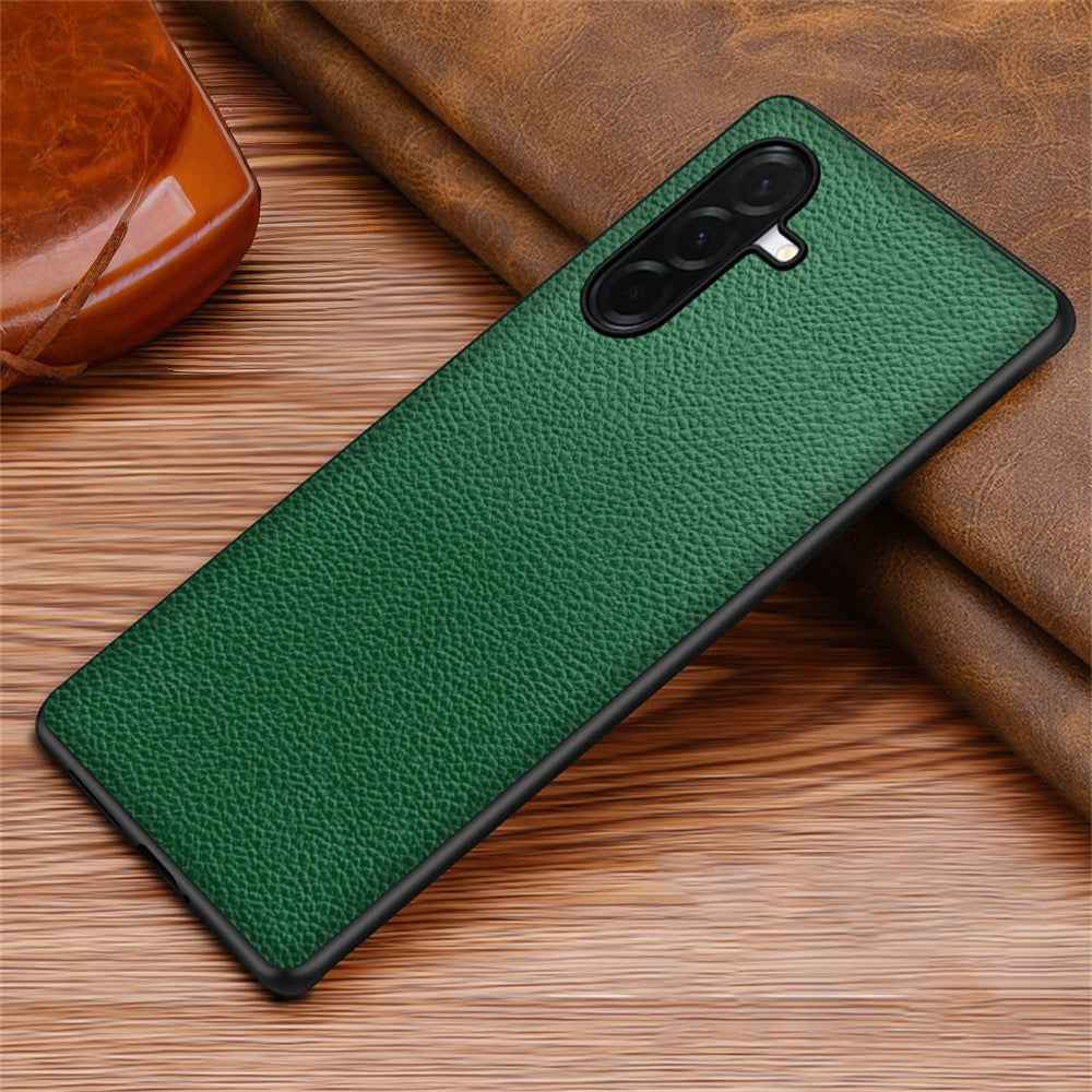 For Samsung Galaxy A57 5G Case Litchi Texture PU Leather Coated PC + TPU Protective Phone Back Cover - Green
