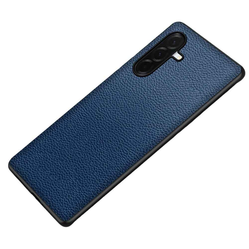 For Samsung Galaxy A57 5G Case Litchi Texture PU Leather Coated PC + TPU Protective Phone Back Cover - Blue