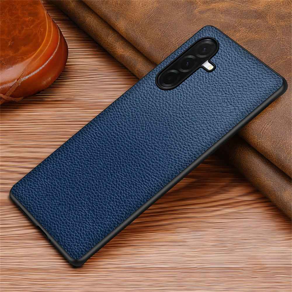 For Samsung Galaxy A57 5G Case Litchi Texture PU Leather Coated PC + TPU Protective Phone Back Cover - Blue