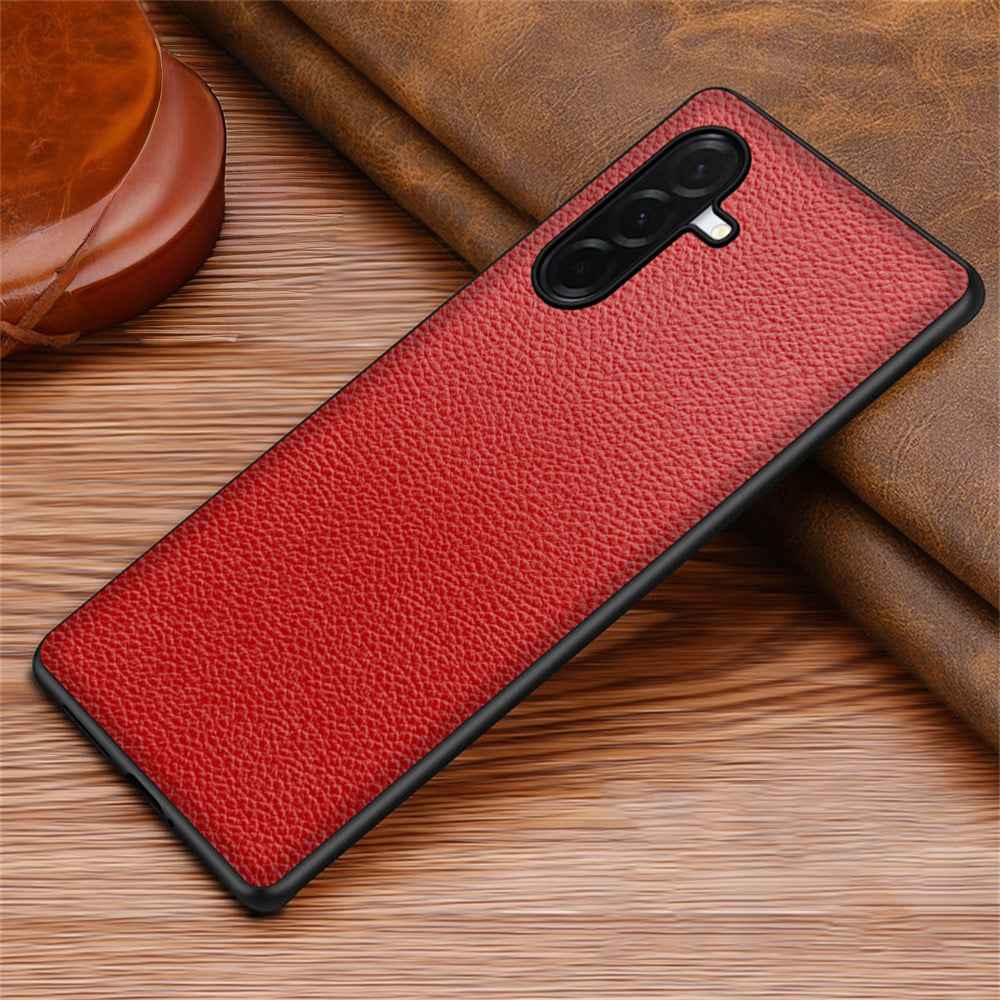 For Samsung Galaxy A57 5G Case Litchi Texture PU Leather Coated PC + TPU Protective Phone Back Cover - Red