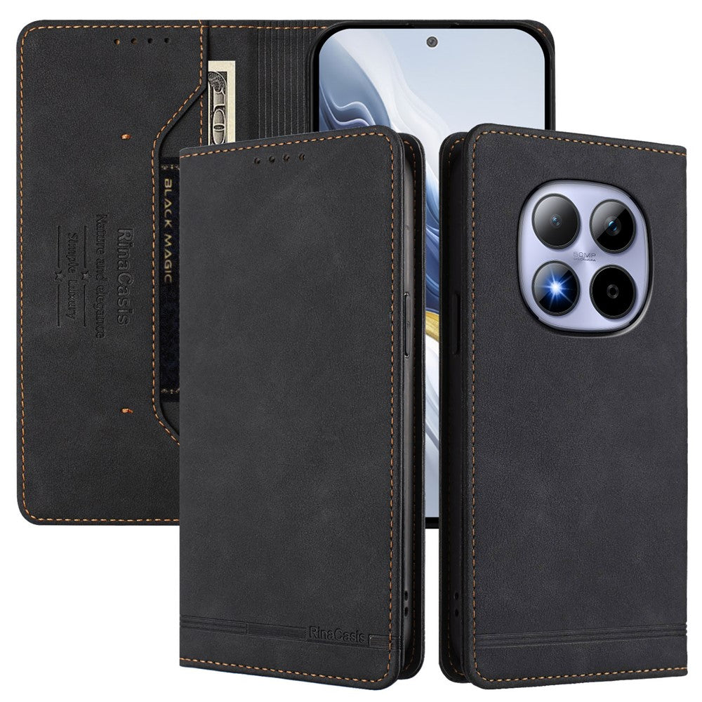 RINACASIS RC23 For Xiaomi Redmi Note 15 Pro 4G (Global) Case RFID Blocking Wallet Stand PU Leather Phone Cover - Black