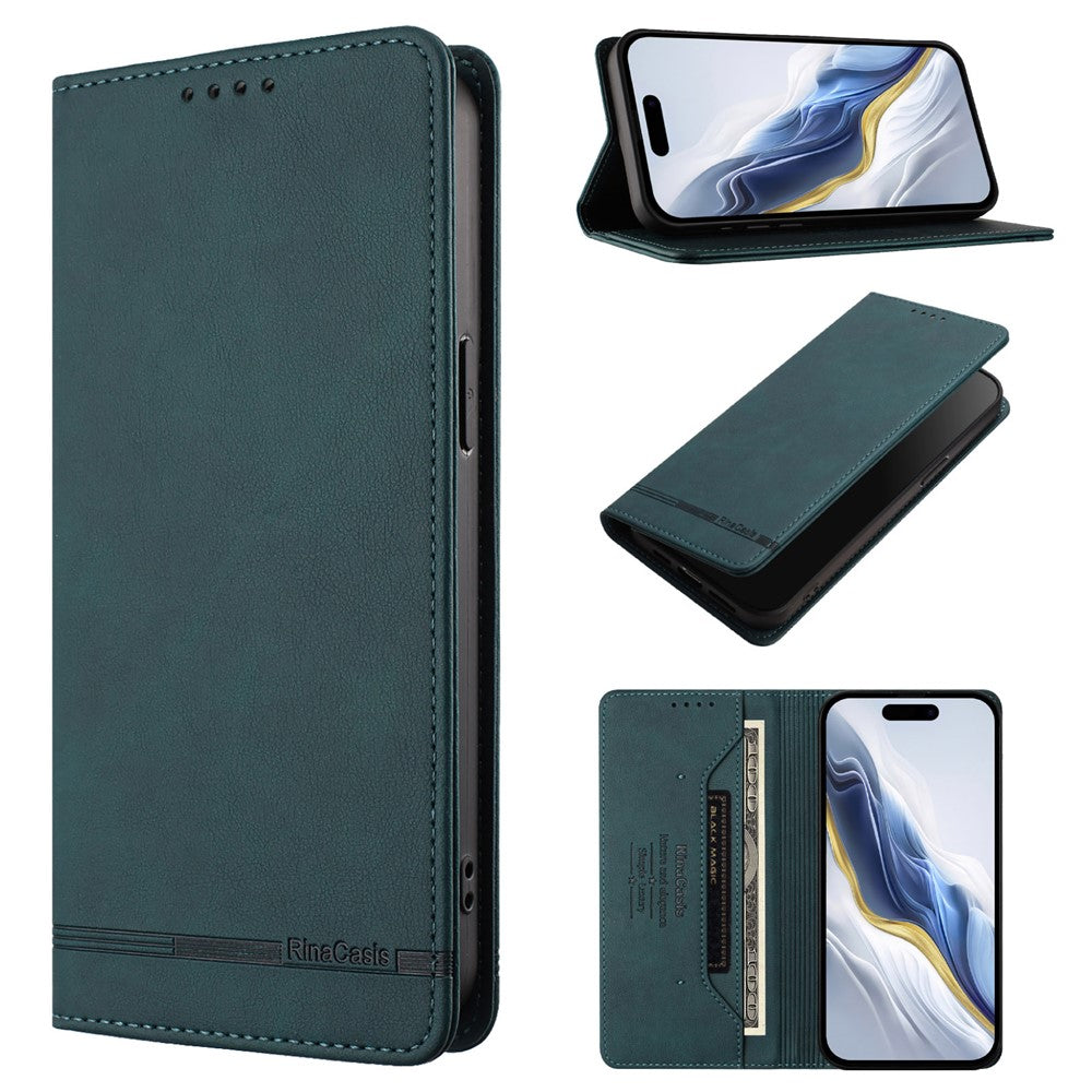 RINACASIS RC23 For Xiaomi Redmi Note 15 Pro 4G (Global) Case RFID Blocking Wallet Stand PU Leather Phone Cover - Dark Green