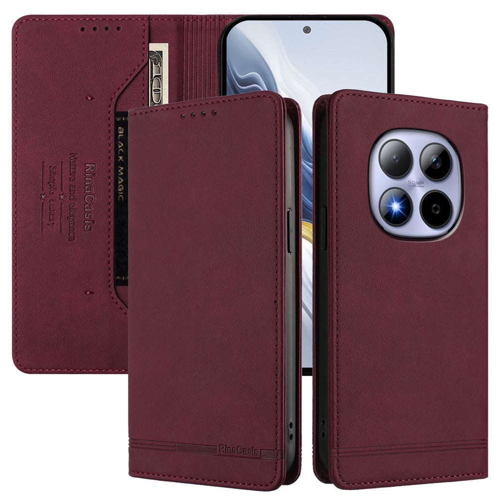 RINACASIS RC23 For Xiaomi Redmi Note 15 Pro 4G (Global) Case RFID Blocking Wallet Stand PU Leather Phone Cover - Wine Red