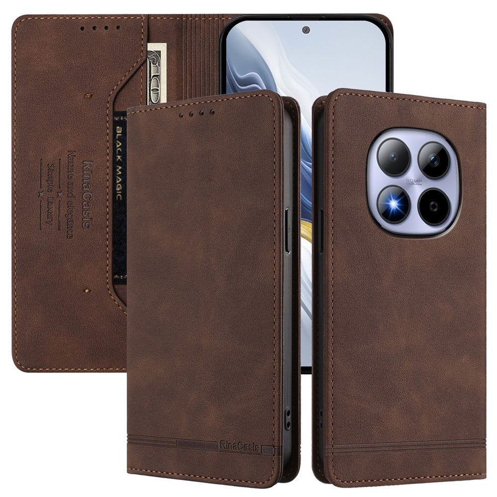 RINACASIS RC23 Phone Case For Xiaomi Poco M8 5G / Redmi Note 15 5G (Global) / 15 4G (Global) RFID Blocking Wallet Stand PU Leather Cover - Brown