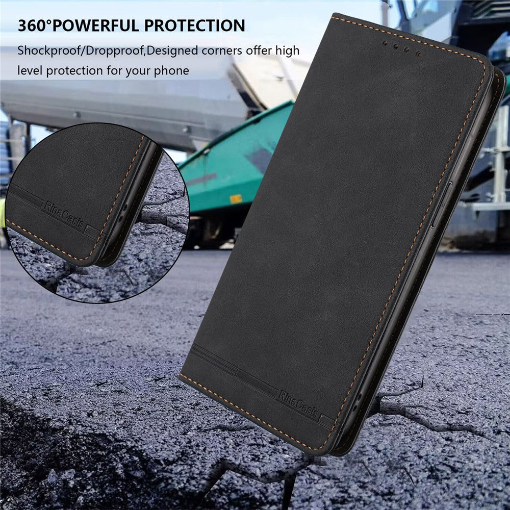 RINACASIS RC23 Phone Case For Xiaomi Poco M8 5G / Redmi Note 15 5G (Global) / 15 4G (Global) RFID Blocking Wallet Stand PU Leather Cover - Black