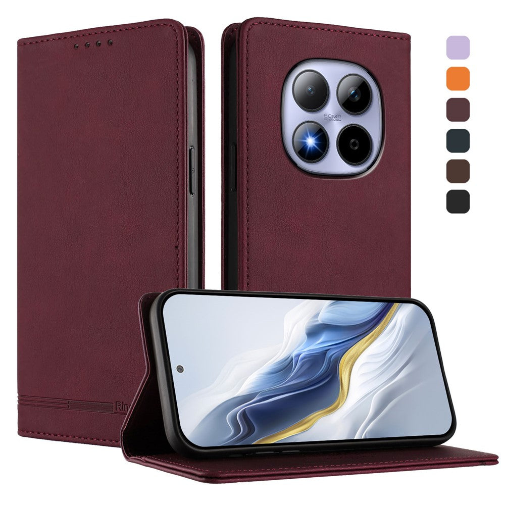 RINACASIS RC23 Phone Case For Xiaomi Poco M8 5G / Redmi Note 15 5G (Global) / 15 4G (Global) RFID Blocking Wallet Stand PU Leather Cover - Wine Red