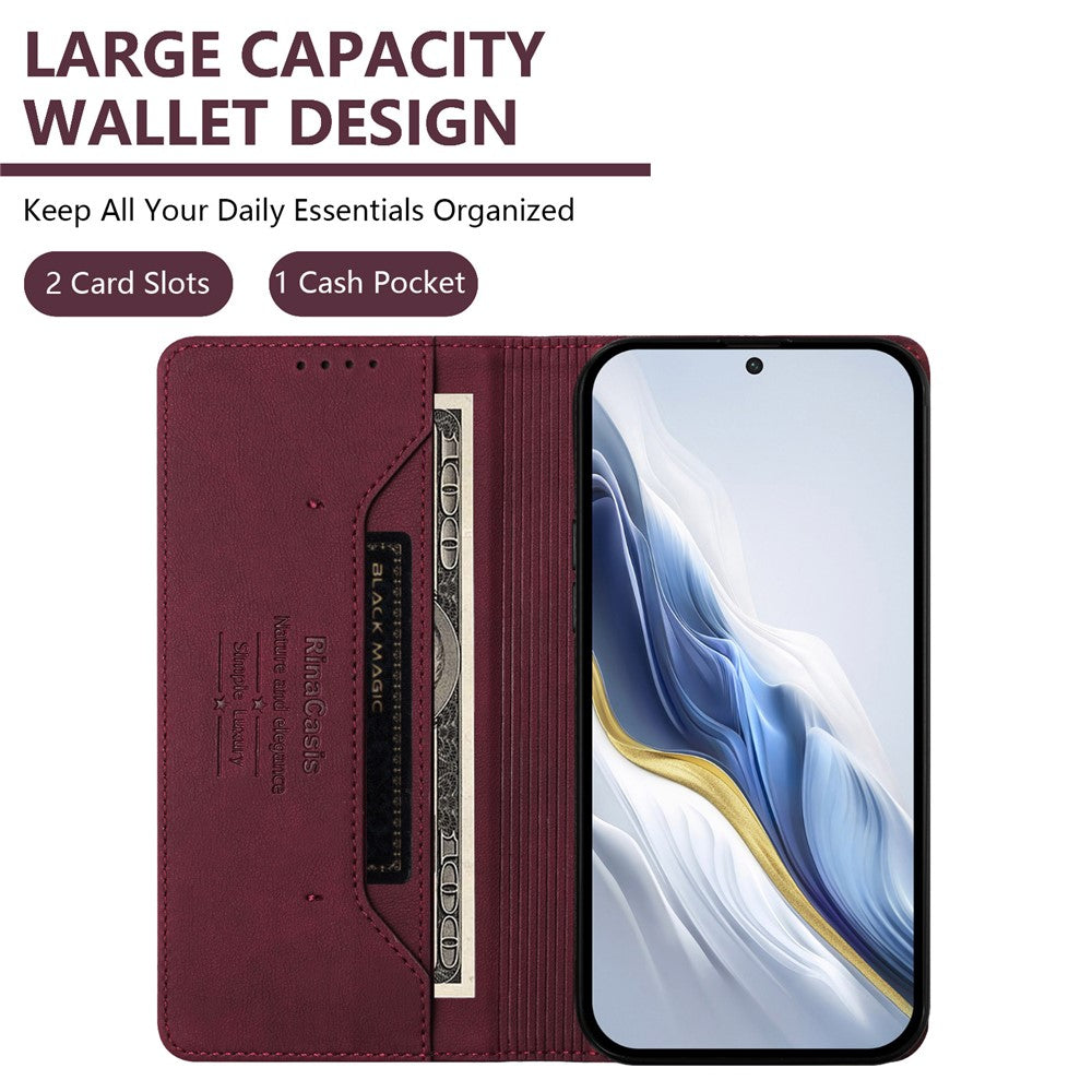 RINACASIS RC23 Phone Case For Xiaomi Poco M8 5G / Redmi Note 15 5G (Global) / 15 4G (Global) RFID Blocking Wallet Stand PU Leather Cover - Wine Red