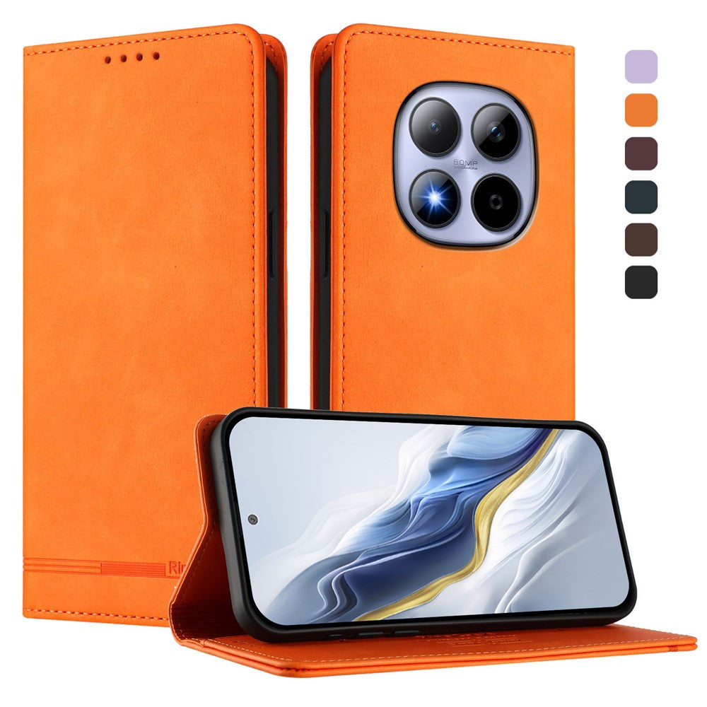 RINACASIS RC23 Phone Case For Xiaomi Poco M8 5G / Redmi Note 15 5G (Global) / 15 4G (Global) RFID Blocking Wallet Stand PU Leather Cover - Orange