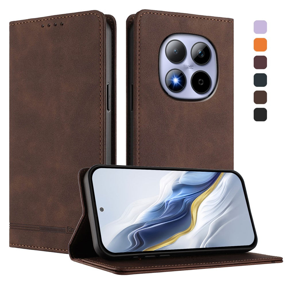 RINACASIS RC23 For Xiaomi Redmi Note 15 Pro 5G (Global) Case RFID Blocking Wallet Stand PU Leather Phone Cover - Brown