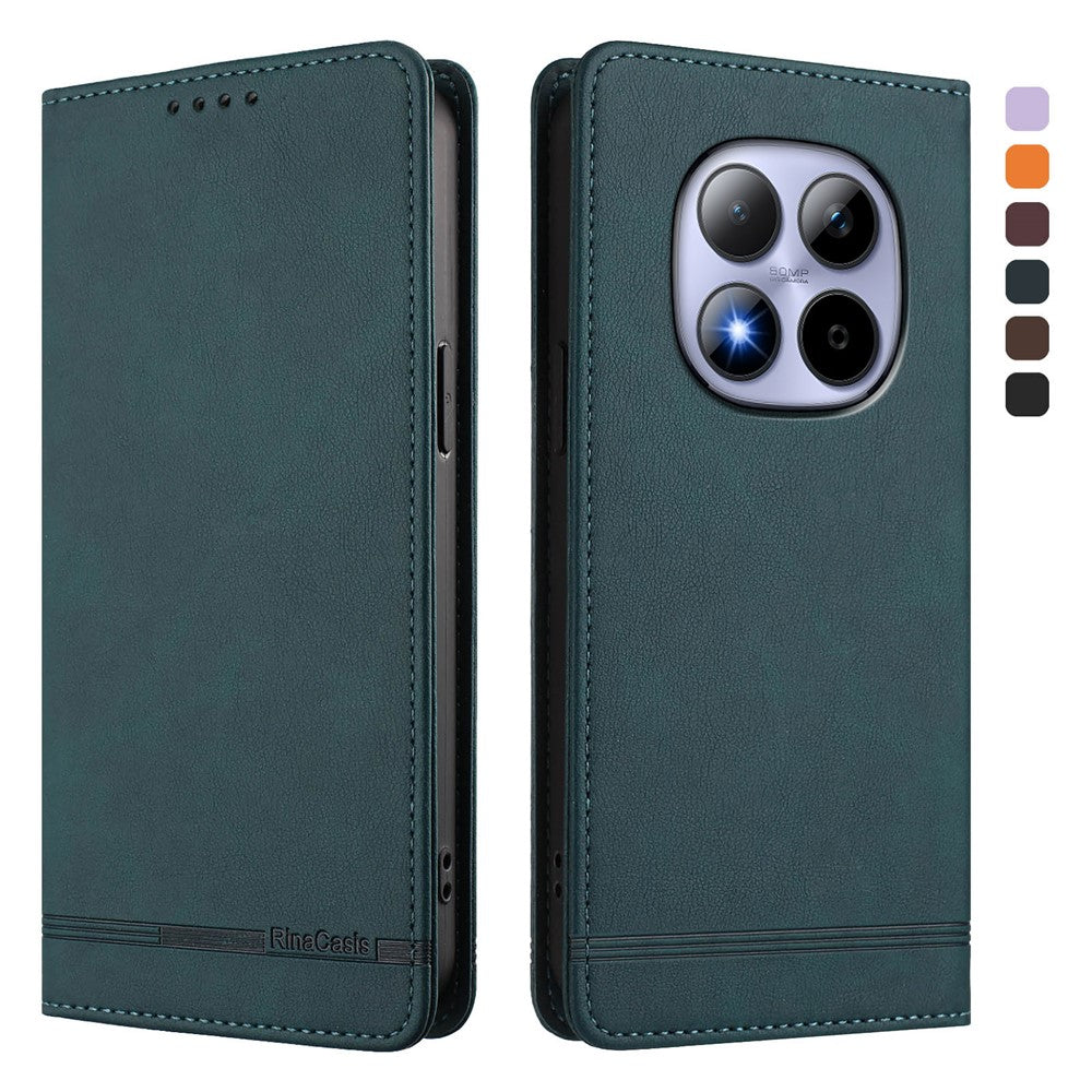 RINACASIS RC23 For Xiaomi Redmi Note 15 Pro 5G (Global) Case RFID Blocking Wallet Stand PU Leather Phone Cover - Dark Green