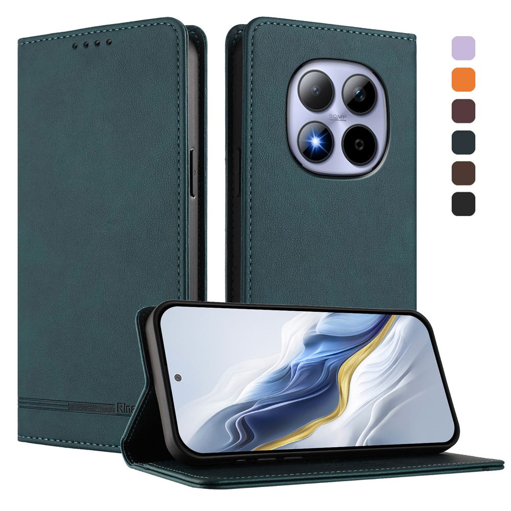 RINACASIS RC23 For Xiaomi Redmi Note 15 Pro 5G (Global) Case RFID Blocking Wallet Stand PU Leather Phone Cover - Dark Green