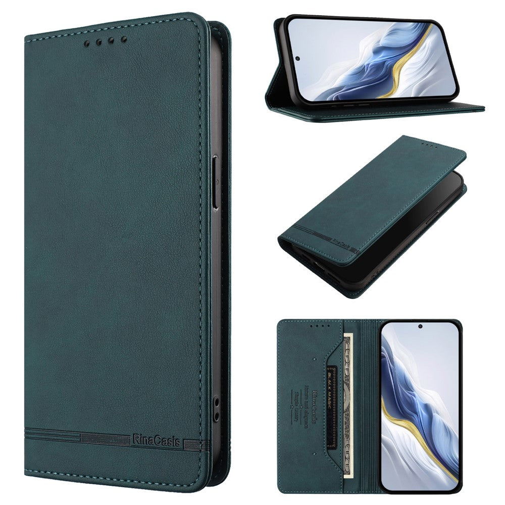 RINACASIS RC23 For Xiaomi Redmi Note 15 Pro 5G (Global) Case RFID Blocking Wallet Stand PU Leather Phone Cover - Dark Green