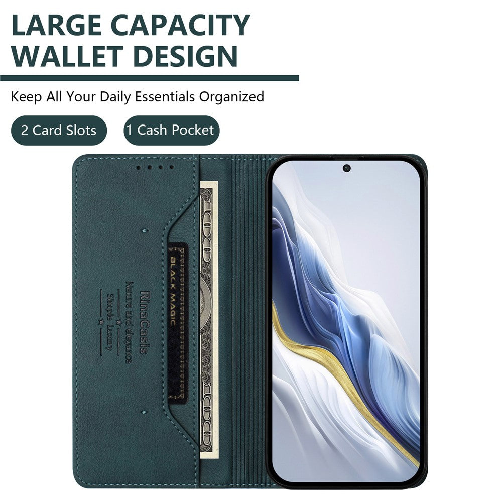 RINACASIS RC23 For Xiaomi Redmi Note 15 Pro 5G (Global) Case RFID Blocking Wallet Stand PU Leather Phone Cover - Dark Green