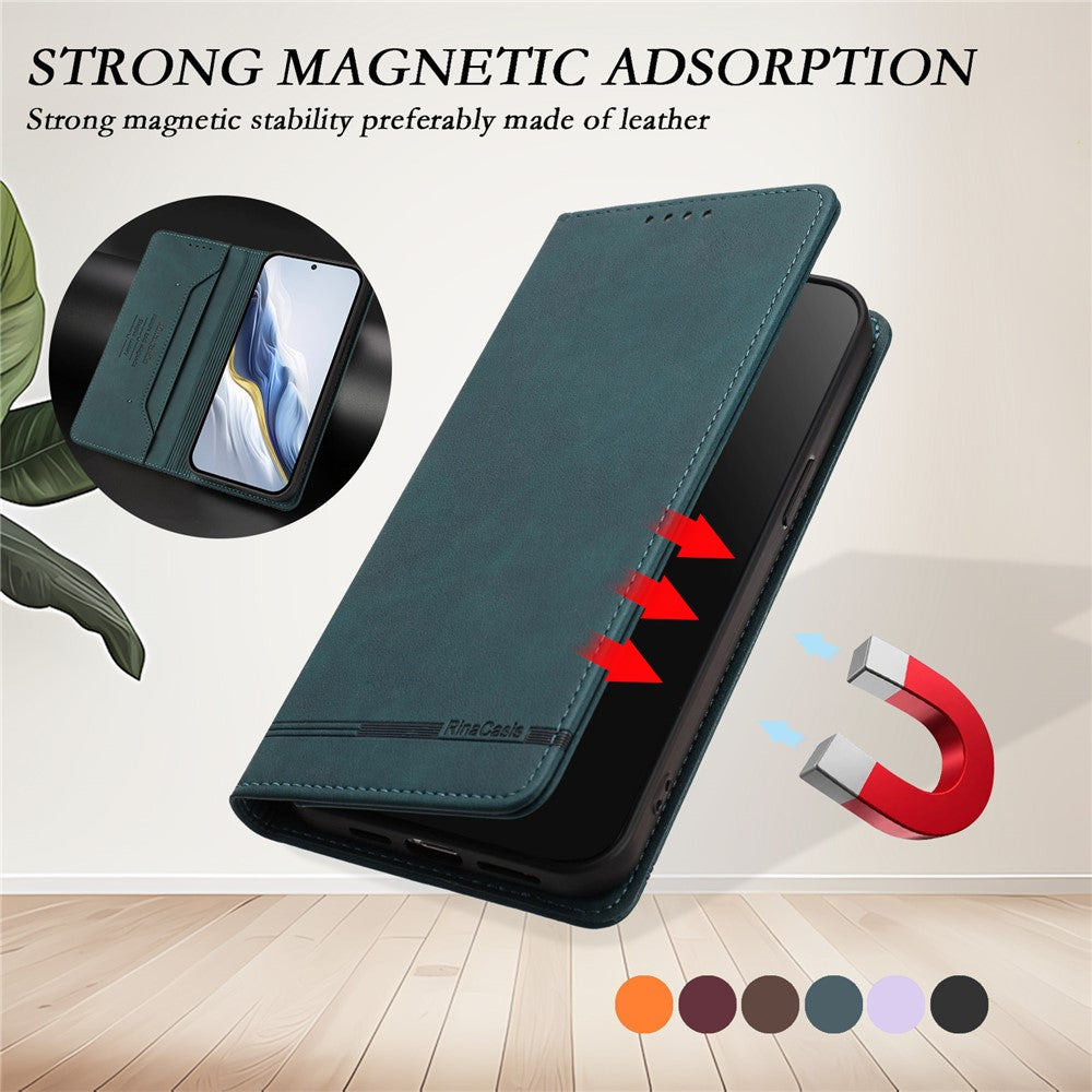 RINACASIS RC23 For Xiaomi Redmi Note 15 Pro 5G (Global) Case RFID Blocking Wallet Stand PU Leather Phone Cover - Dark Green