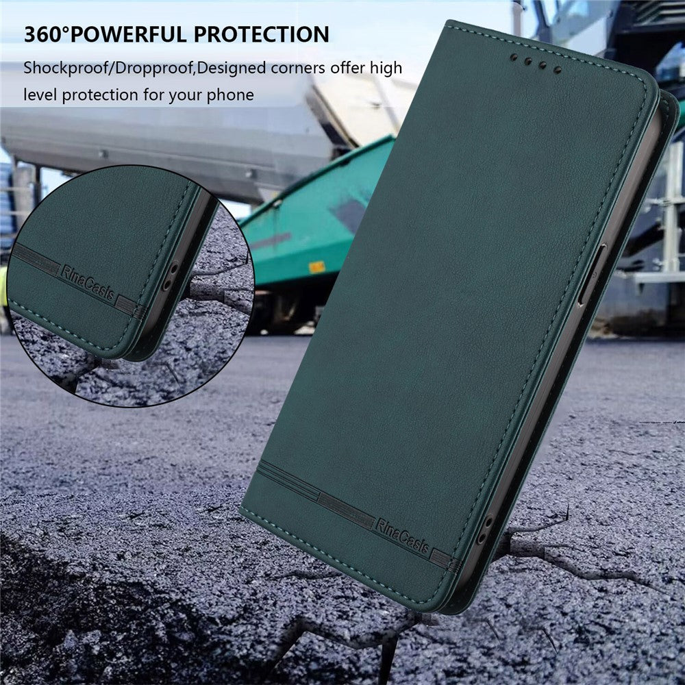 RINACASIS RC23 For Xiaomi Redmi Note 15 Pro 5G (Global) Case RFID Blocking Wallet Stand PU Leather Phone Cover - Dark Green