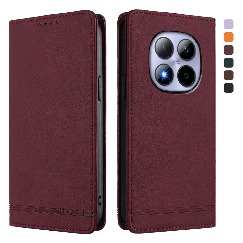 RINACASIS RC23 For Xiaomi Redmi Note 15 Pro 5G (Global) Case RFID Blocking Wallet Stand PU Leather Phone Cover - Wine Red