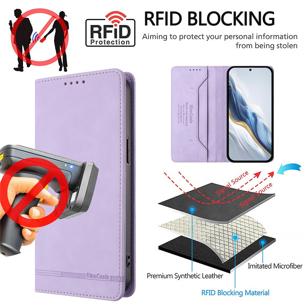 RINACASIS RC23 For Xiaomi Redmi Note 15 Pro 5G (Global) Case RFID Blocking Wallet Stand PU Leather Phone Cover - Light Purple