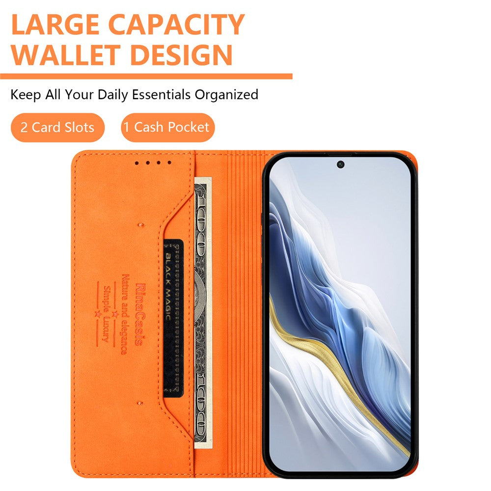 RINACASIS RC23 For Xiaomi Redmi Note 15 Pro 5G (Global) Case RFID Blocking Wallet Stand PU Leather Phone Cover - Orange