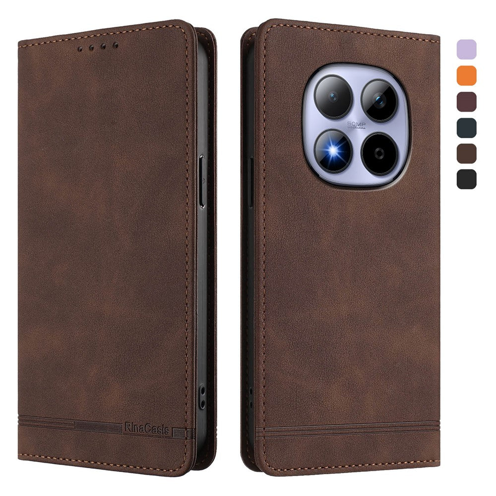 RINACASIS RC23 For Xiaomi Poco M8 Pro 5G / Redmi Note 15 Pro+ 5G (Global) Case RFID Blocking Wallet Stand PU Leather Phone Cover - Brown