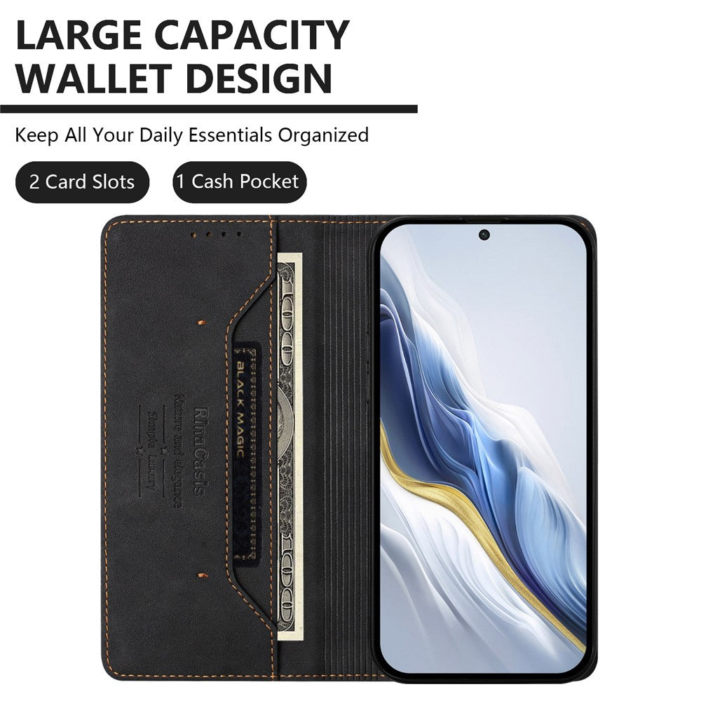 RINACASIS RC23 For Xiaomi Poco M8 Pro 5G / Redmi Note 15 Pro+ 5G (Global) Case RFID Blocking Wallet Stand PU Leather Phone Cover - Black