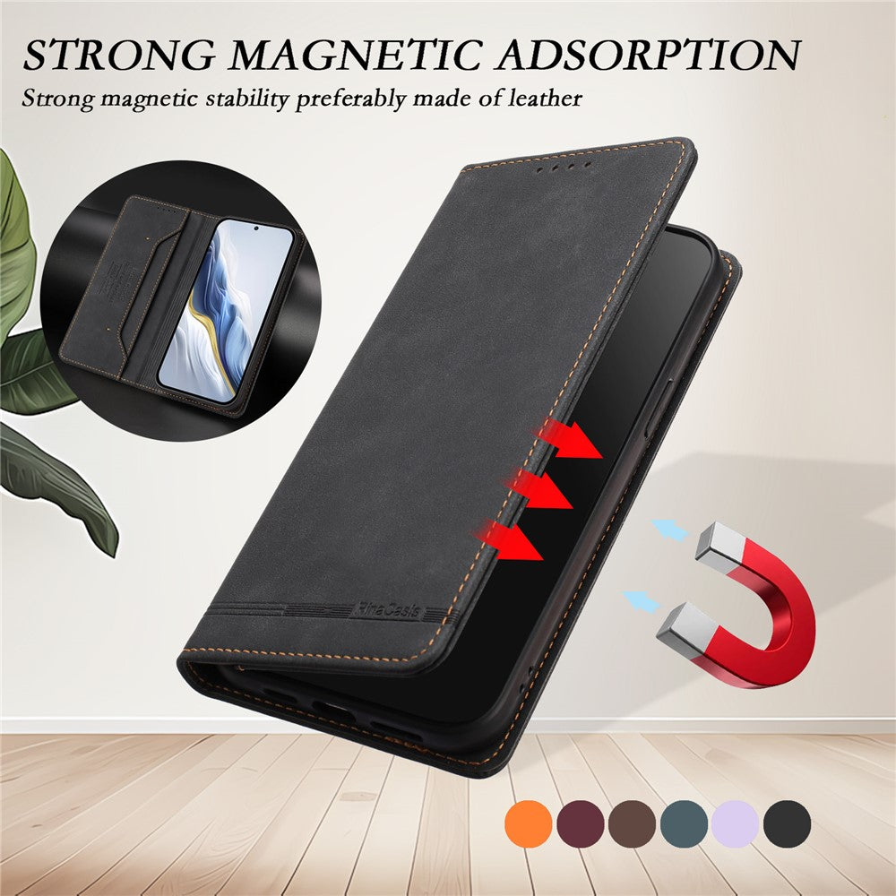 RINACASIS RC23 For Xiaomi Poco M8 Pro 5G / Redmi Note 15 Pro+ 5G (Global) Case RFID Blocking Wallet Stand PU Leather Phone Cover - Black
