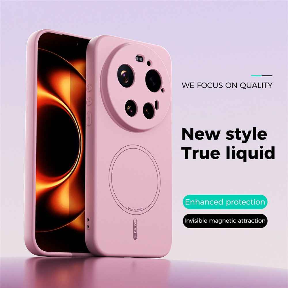 ABEEL For Xiaomi 17 Ultra 5G Magnetic Case Skin Touch Liquid Silicone Phone Back Cover - Pink