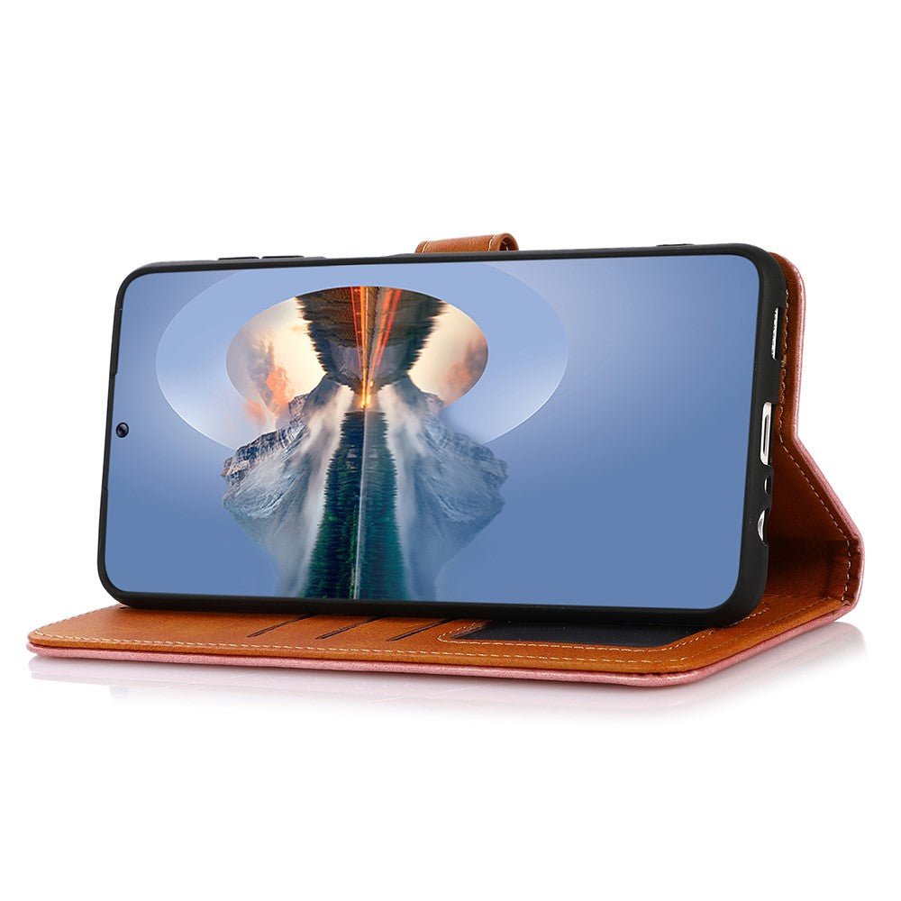 KHAZNEH For Xiaomi Redmi Note 15 Pro 4G (Global) Wallet Case Gold Magnetic Clasp Cowhide Texture Leather Flip Stand Phone Cover - Brown