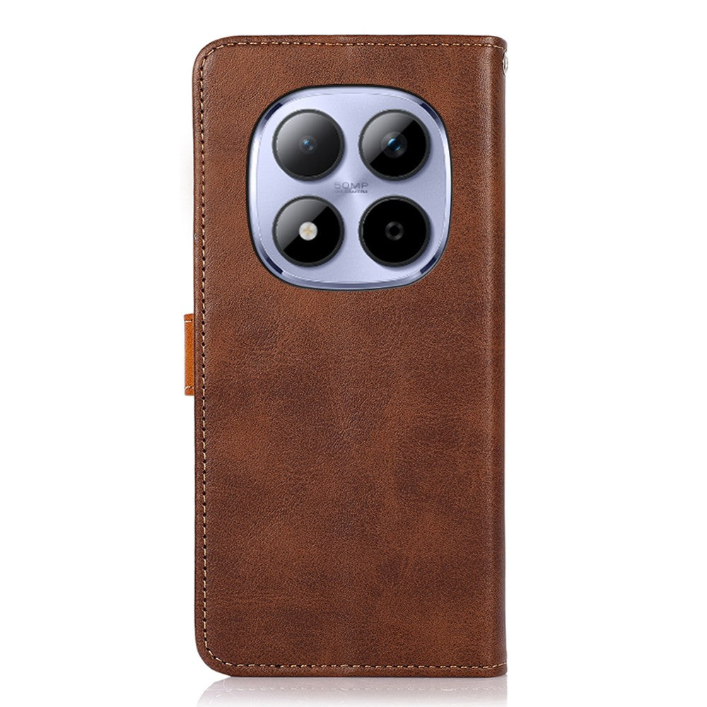 KHAZNEH For Xiaomi Redmi Note 15 Pro 4G (Global) Wallet Case Gold Magnetic Clasp Cowhide Texture Leather Flip Stand Phone Cover - Brown
