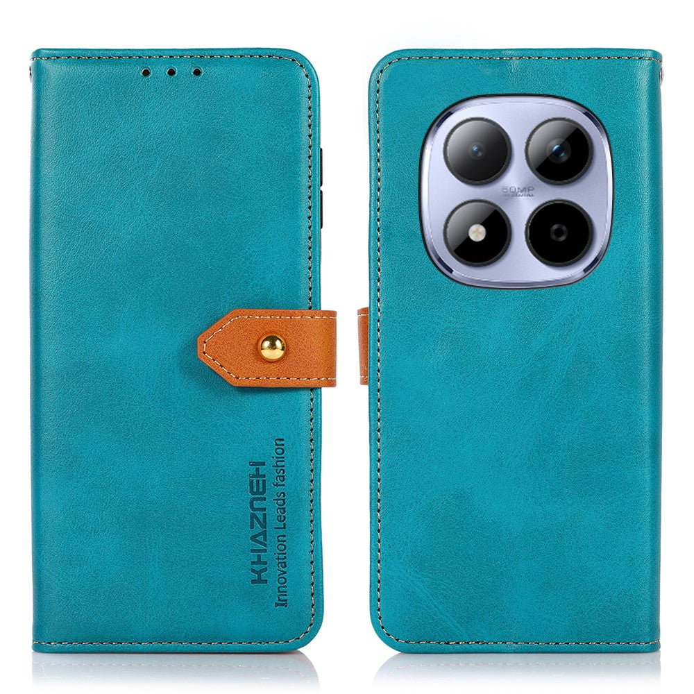 KHAZNEH For Xiaomi Redmi Note 15 Pro 4G (Global) Wallet Case Gold Magnetic Clasp Cowhide Texture Leather Flip Stand Phone Cover - Blue
